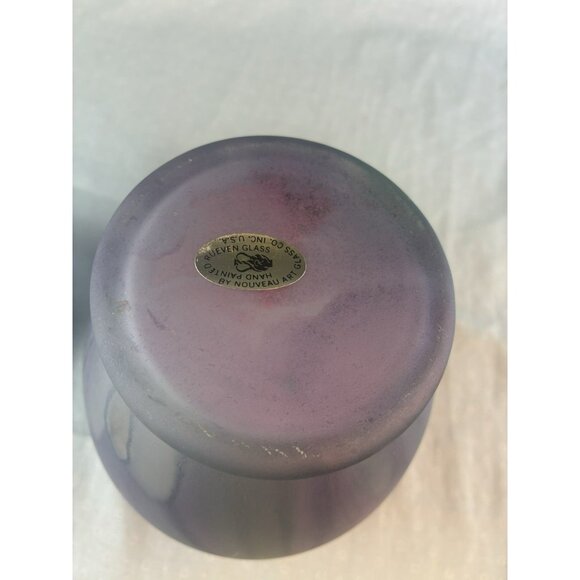 Vtg Reuven Nouveau Art Glass Hand Painted Candy Jar Canister Lid Urn Vase ~9 in - Picture 7 of 8